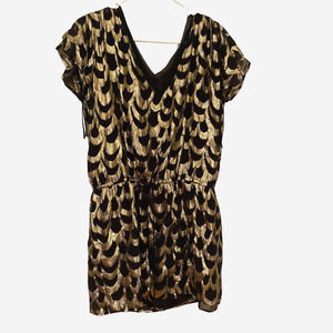 Glam‎ Black and Gold Shimmery Short Sleeve Dress or Tunic 100% Silk Y2K Made USA